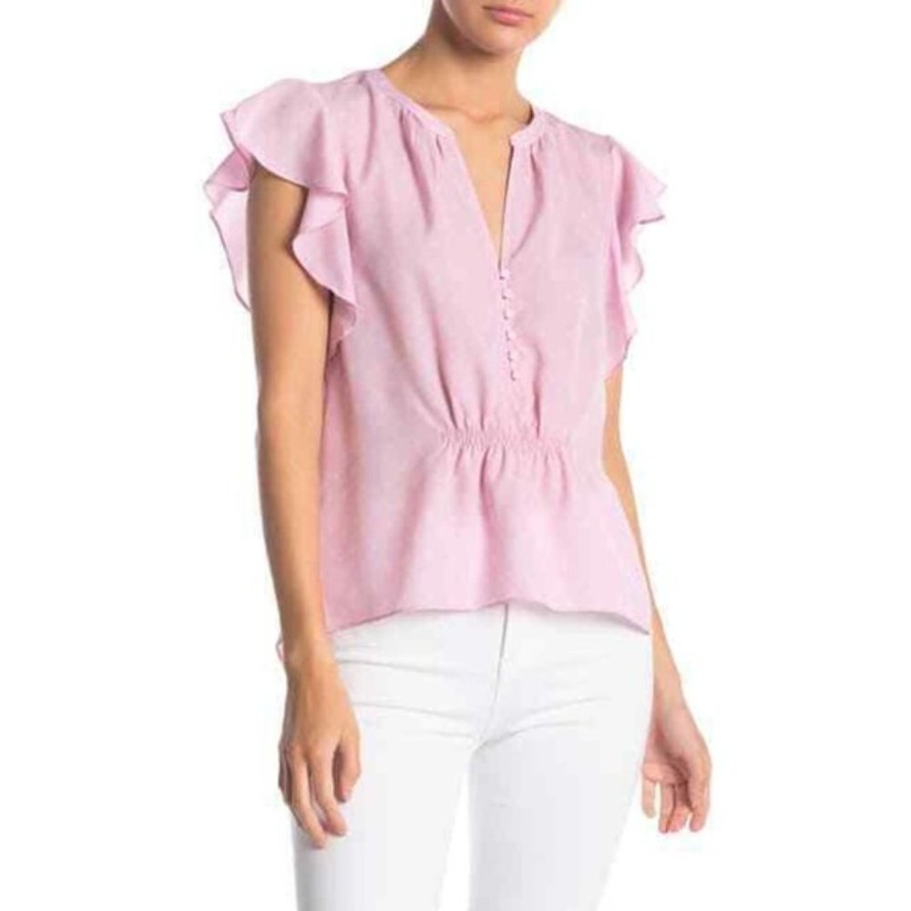 NWT Joie Crisbell Blouse Top M Split Neck Flutter Sleeve